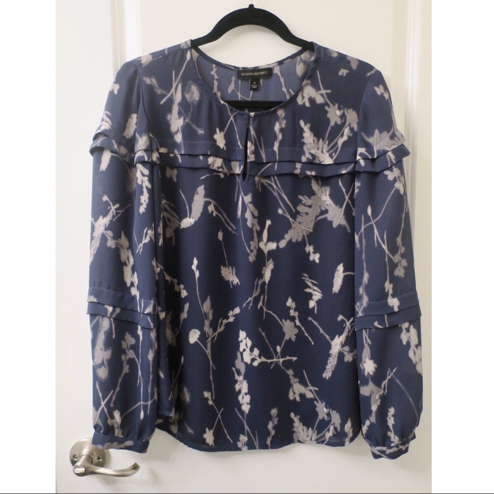 Banana Republic Blue Ruffle Top with Keyhole